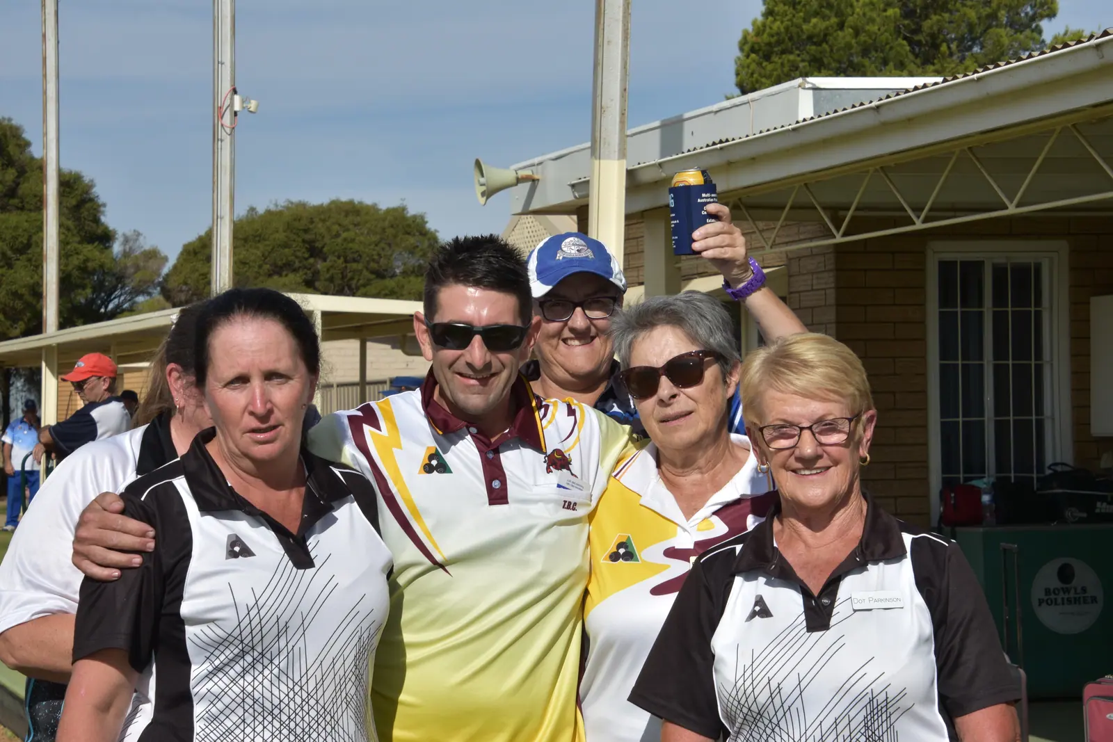 A tournament team lined up in front of the Echuca clubroom